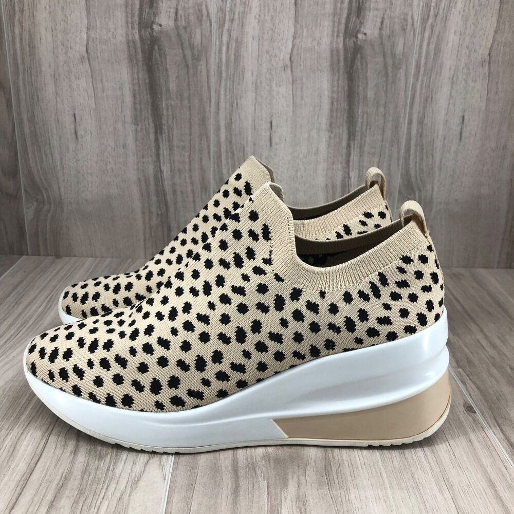 Gianni Bini Beige and Black Leopard Knit Slip-On Wedge Sneakers - Picture 2 of 11
